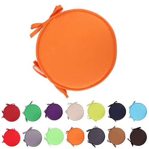 YUURO 2 Pack Indoor/Outdoor Chair Pads with Ties 12/15 Round Seat Cushions Garden Patio Home Cushions Non-Slip Stool Seat Pad (Orange 15inch)