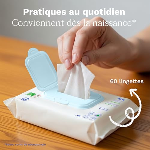 BÉBÉ ENFANT lingettes non parfumées à base d’eau compostables à domicile 60 unités - vue 4