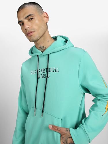 Image of Veirdo Cotton Fleece Regular Fit Full Sleeve Hooded Sweatshirt Front and Back Graphic Printed Jumper Hoodie for Men