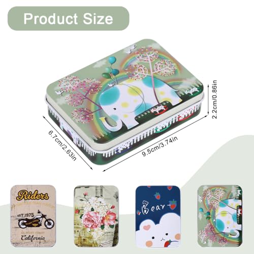 Image of HASTHIP 4Pcs Vintage Metal Tin Boxes Gifting Box, Retro Cartoon Print Lid, Multipurpose Portable Small Organizer Boxes for DIY Crafting Supplies, Hair Accessories, Gifting, 6.5x9x2.4cm