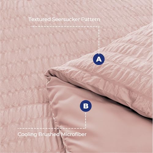 Image of HYMOKEGE Rose Gold Oversized King Comforter Set Seersucker 7 Pieces, All Season Luxury Bed in a Bag for Bedroom, Bedding Set with Comforter, Sheets, Pillowcases & Shams