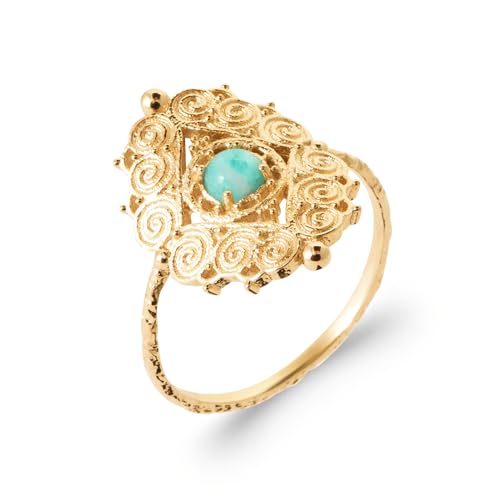 Bague anneau martelé avec cabochon amazonite Tata Gisèle taille 50 à 60 pour femme élégante