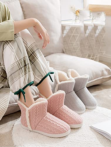 Women's Men's Warm Winter Bootie Slipper Plush Furry Cozy Lined House Shoes Knit Memory Foam Slippers Indoor Outdoor Anti-Skid Rubber Sole3