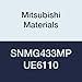 Mitsubishi Materials SNMG433MP UE6110 CVD Coated Carbide SN Type Negative Turning Insert with Hole, MP Breaker, General Cutting, Square, 0.5" IC, 0.187" Thick, 0.05" Corner Radius (Pack of 10)