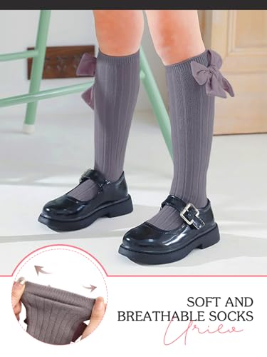Urie Baby Girls Socks Bowknot Knee High Socks Cable Knit Stockings Uniform for Toddler Kids3