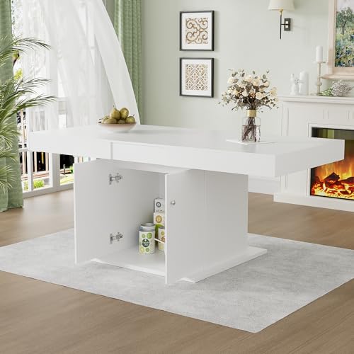 KecDuey Ausziehbarer Esstisch,140/180 x 80 x 76cm,Wohnzimmertisch mit Stauraum, rechteckiger Esstisch, Kaffee-Freizeittisch, Platzsparender multifunktionaler, Automatischer Teleskoptisch (Weiß)