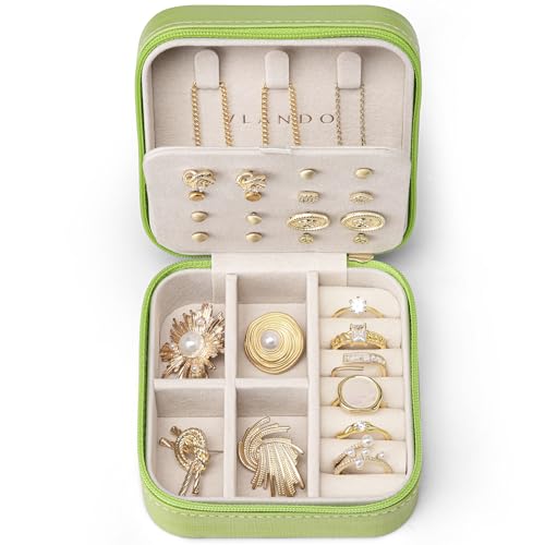 Vlando Travel Jewelry Case, Small Travel Jewelry Organizer Box for Girls Women - Green S 1 Green