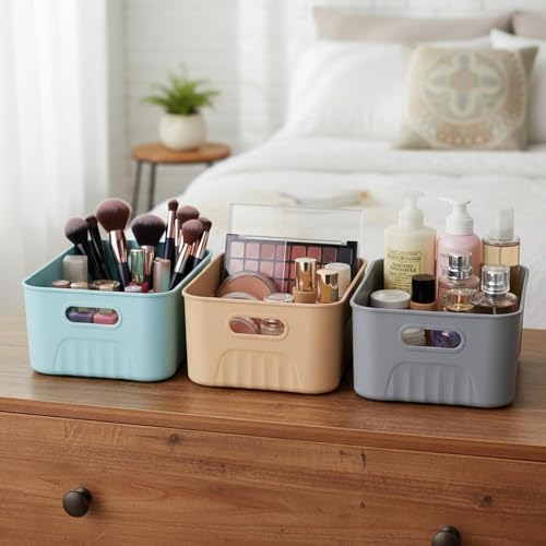 Image of SR Plastic Storage Baskets wardrobe organizer Multipurpose storage and organisers for Kitchen, Clothes,Toys, Office - Durable & Stackable storage box and organiser for Home & Kitchen(3 Pcs)