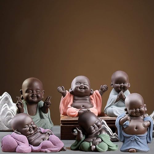 Colección de 6 Figuras de Buda Sonriente Coloridas miniatura 7