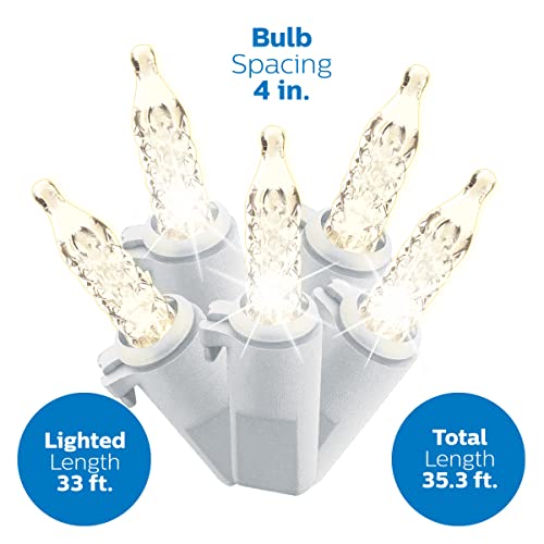 Philips 100 LED Warm White Twinkling Faceted Mini Christmas Lights on White Wire - UL Listed for Indoor/Outdoor Use - 35.33' Length with 4" Bulb Spacing - String Lights for Christmas Tree Decorating by Philips - Image 2