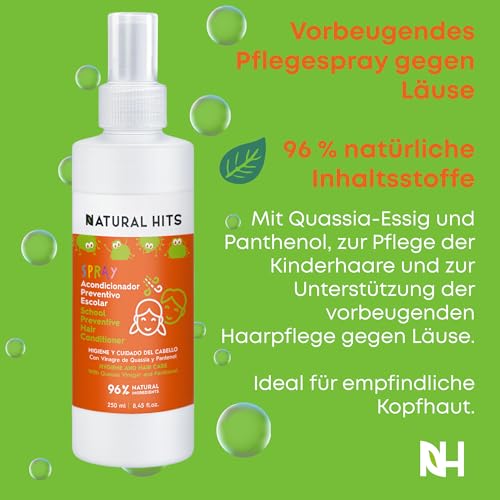 NATURAL HITS - Vorbeugender Anti-Laus Spray-Conditioner mit Quassia und Fruchtessig - Verhindert, dass Läuse am Haar haften - Entwirrt und verleiht Glanz - Für empfindliche Kopfhaut geeignet - 250 ml