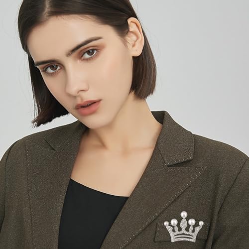 Image of YUNXI King Queen Royal Crown Brooch For Women Men Fashion Gold Silver Rhinestones Crystal Brooches Pin Wedding Party Banquet Birthday