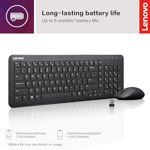 Lenovo 300 Wireless Combo Keyboard and Mouse, 2.4 GHz Nano USBA