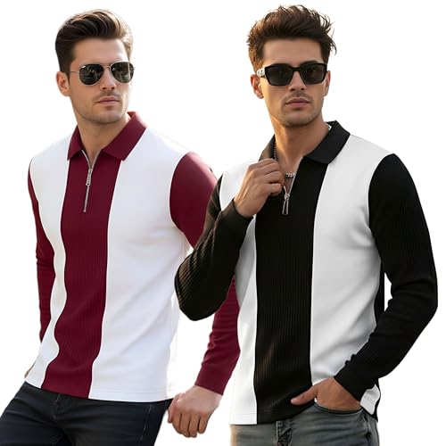Image of T-Shirt for Men Zip Neck Texture Self Design Cotton Blend Mens Tshirts