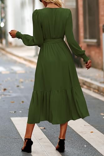 Image of PRETTYGARDEN Women's Floral Boho Dress Fall Long Sleeve Wrap V Neck Ruffle Flowy Maxi Spring Wedding Guest Vacation Dresses