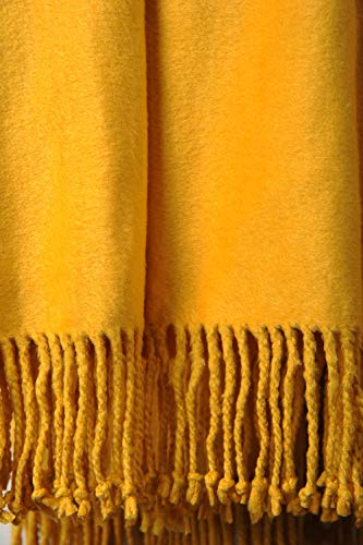 Ep Mode Fringed Mulberry Silk Throw Blanket For Sofa (Spicy Mustard) #TOP5