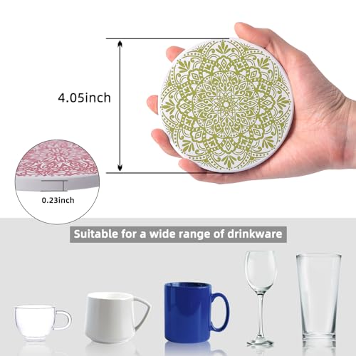 STARUBY Drink Coasters Set of 6 Ceramic Coaster Beautiful Absorbent Coaster Drink Mat with Cork Base Flower3 Patterns Round Coaster Non Slip for Coffee,Beer,Mug,Wine Glass Bottle,Home and Bar - Image 2