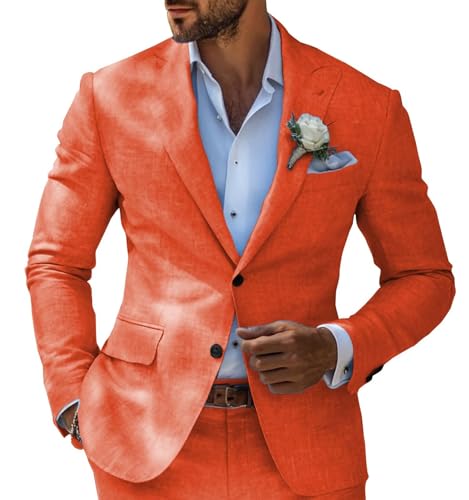 SHUZHXLZANGY Men Linen Suits 2 Piece Casual Suits for Men Slim Fit Suit Men Wedding Suits for Groom Groomsmen