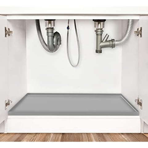 MOOACE Under Sink Mat, 34" x 22" Silicone Waterproof Mat, Kitchen Cabinet Liner, Under Sink Tray for Drips, Leaks, Spills, Holds Over 2.5 Gallons (Gray) Cover