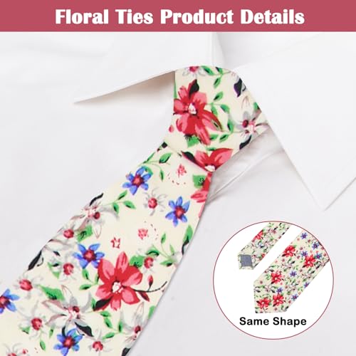 Image of Mantieqingway Men Skinny Tie Cotton Floral Necktie for Wedding Groomsmen Tie