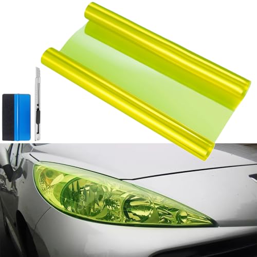 fangfei 12 by 48 inches Self Adhesive Auto Car Tint Headlight Taillight Fog Light Vinyl Smoke Film Sheet Sticker Cover (Fluorescent Yellow)