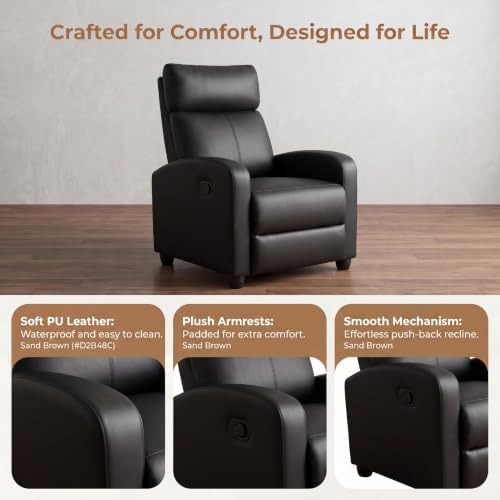 Image of Leather Recliner Chair with Adjustable Backrest & Footrest, Black