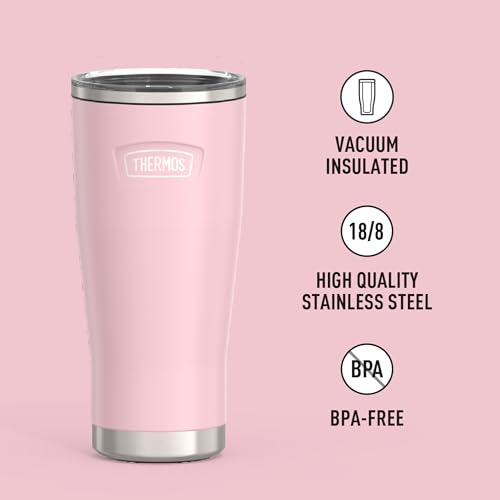 Image of THERMOS Icon Series 24oz Stainless Steel Tumbler with Slide Lock Lid, Leakproof, Fits Cupholder, Dishwasher Safe, Griptec Non‑Slip Base, Keeps Drinks Hot 6 Hrs /Cold 22 Hrs, Sunset Pink