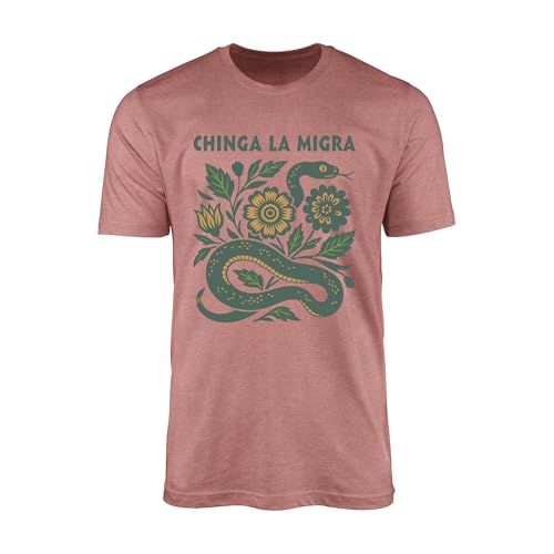 Chinga La Migra Snake Floral Graphic Shirt Bold Statement Unisex Adult Tee Heather Mauve Large