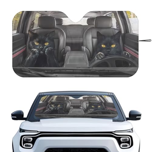 Image of Funny Black Cat Car Front Windshield Sun Shade Sun Shade for UV Protection Foldable Front Window Cover Sun Visor Protector Accessories for Cars Truck SUV