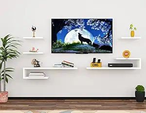 DAS Wall Mount TV Entertainment Unit/with Set Top Box Stand and 3 Wall Shelves Display Rack Frosty White (Ideal for up to 40