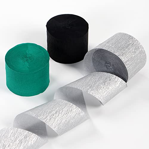 Image of Black Green Silver Party-Decorations Streamers - 9 Rolls Graduation Wedding Men Boys Birthday Baby Bridal Shower Crepe Tissue Paper Streamer Soccer Party Supplies Garland Decor Panduola