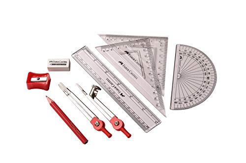 Image of Faber-Castell Geometry Box for Students | Compass Box with Scale, Protractor, Divider, Sharpner, Eraser, Set Scales | School Essentials for Kids & Teens