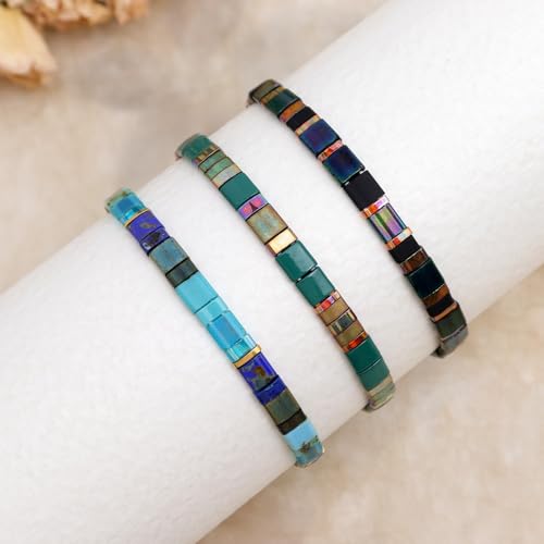 Sonateomber Tila Flat Beaded Stretch Stack Bracelets Set for Women, Trendy Stackable Colorful Glass Square Beads Bracelet Friendship Accessories Jewelry Gift4