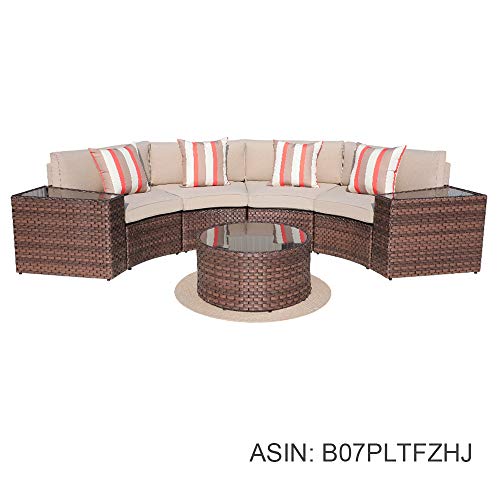 Sunsitt Outdoor 2-Piece Half-Moon Patio Furniture Curved Outdoor Sofa Wicker Sectional Set With Beige Cushions #TOP7
