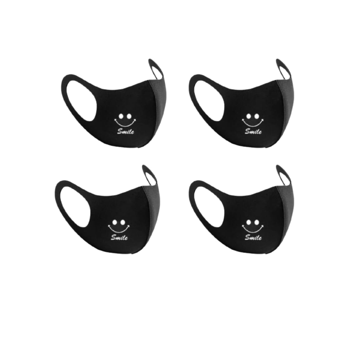 Scuba Cotton Smile Print Black Face Mask – Washable, Reusable, and Breathable UV Protection Mask for Men, Women, Boys, and Girls-picture-19