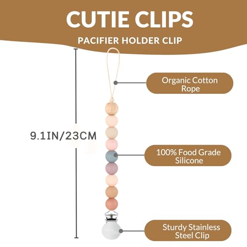 Image of 2 Pack Pacifier Clips, Silicone Pacifier Clip for Baby Boys and Girls, Baby Pacifier Strap with Silicone Beads, Soother Dummy Holder, Pacifier Holder, Keeps Pacifier Clean (Blossom /Apricot)