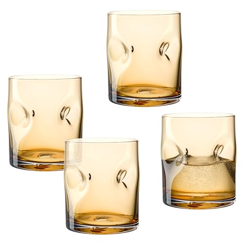 LEONARDO HOME VESUVIO 077371 - Juego de 4 vasos para beber (300 ml, cristal coloreado, hecho a mano, vaso de agua, vaso de refrescos, apto para lavavajillas, ranuras únicas para una comodidad óptima)