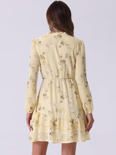 Image of Allegra K Women's Spring Dresses 2026 Tie V Neck Semi Sheer Long Sleeve Layered Tiered Chiffon Mini Floral Dress