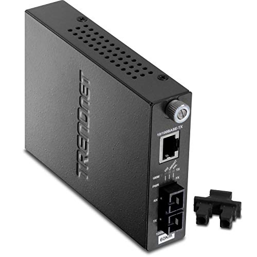 TRENDnet Intelligent 10/100Base-TX to 100Base-FX Single Mode SC Fiber Media Converter (60Km /37.3 Miles), Auto-Negotiation, RJ-45 Port, Fiber to Ethernet Converter,Lifetime Protection, TFC-110S60i