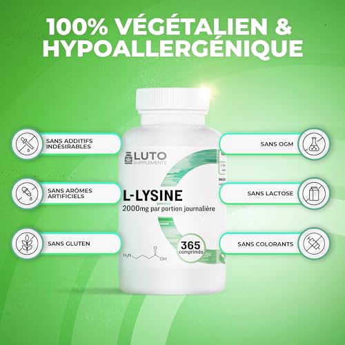L-Lysine 1000 mg de LUTO Supplements : 365 comprimés vegans