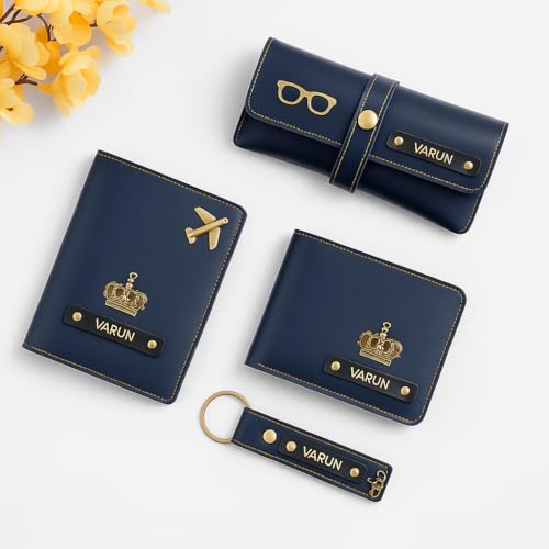 Image of Thebaegift Personalized Name & Charm Leather Wallet Mens Combo Giftset | Customized Birthday Anniversary Wedding Engagement Office Gifts for Man| Gift for Men| Fathers Day Gift for Dad Father