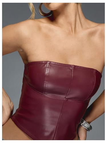Verdusa Women's Leather Top Backless Tube Top Strapless Crop Corset Tops Going Out Outfits3
