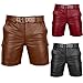 Leather Shorts for Men's Retro Cargo Shorts with Pockets Solid Color Party Biker Short Button Fly Fashion Short Brown S
