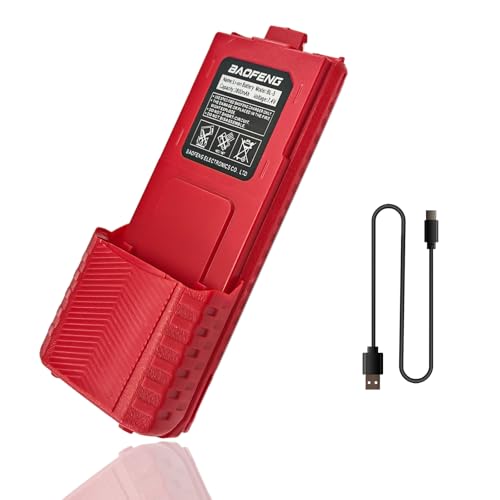 BAOFENG UV-5R Radio Battery Extended 3800mAh USB-C Charging Red Replacement for BF-F8HP New Version for BF-F8 Rechargeable Bl-5 Two Way Radio Battery with Type-c Charging Cable