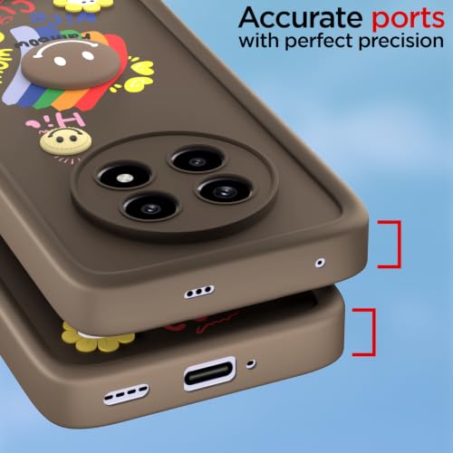 Image of Pikkme Back Cover for Realme 13 Pro / 13 Pro Plus 5G | Soft Silicone| Cute Rainbow Smile & 3D Cartoon Flower Design | Shockproof Raised Camera Protection Bumper Case (Brown)