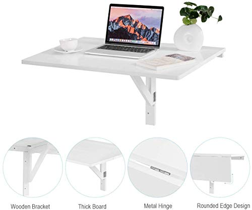 Reuniong Wall-Mounted Drop-Leaf Foldable Table, Space Saving Laptop Desk, Premium Material, Floating Folding Table W/ 2 Folding Ways, Sturdy Hanging Table For Apartment, Study, Bedroom (White) #TOP7