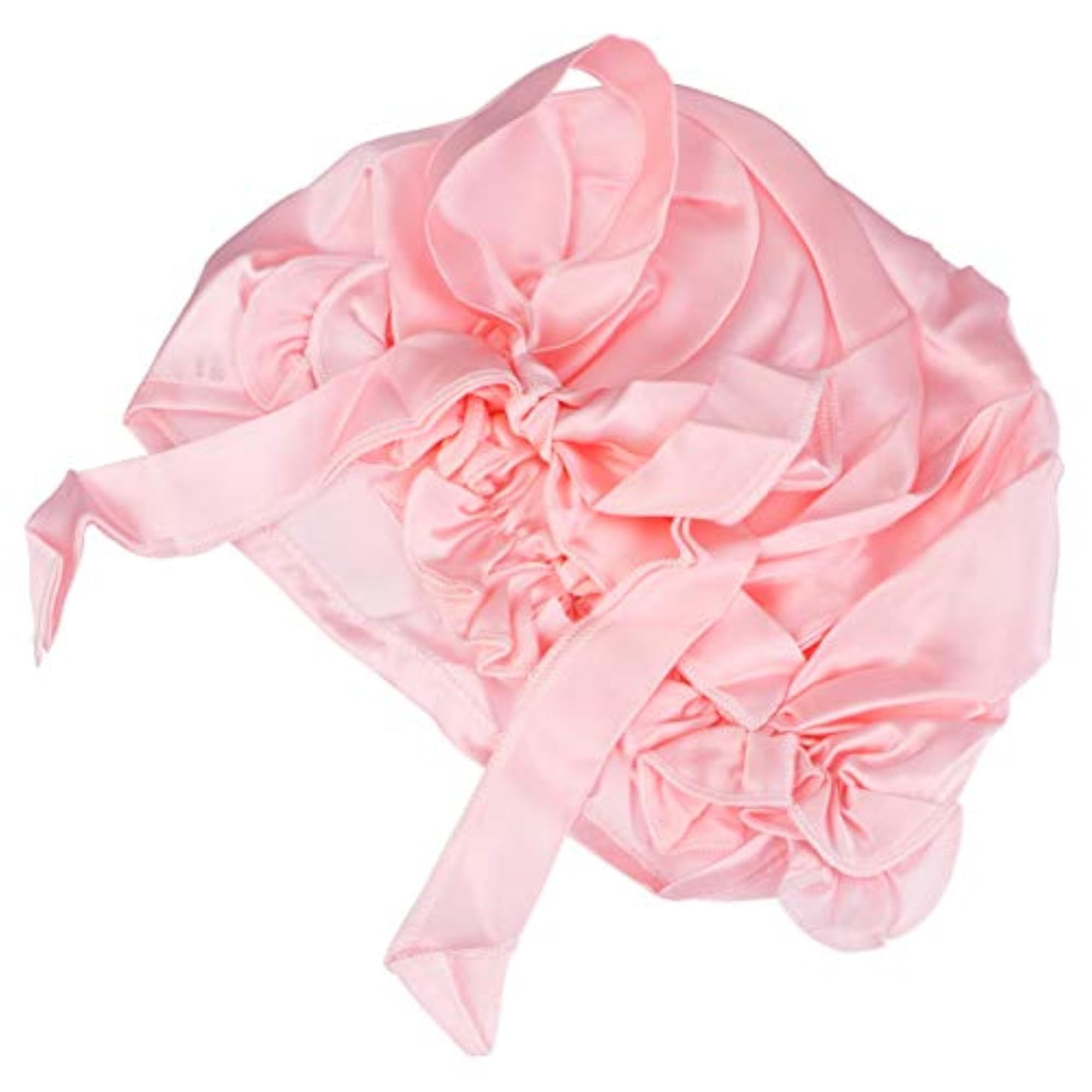 Women's Light Pink Silk Night Sleep Cap with Bowknot Decor