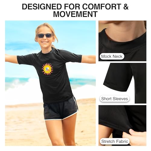 Image of Kanu Surf Girls' Karlie Rash Guard UPF 50+ Sun Protection Short Sleeve Swim Shirt