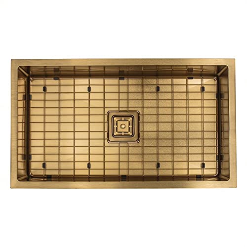 Strictly Sinks 30 Inch Undermount Single Bowl Kitchen Sink â€“ Gold Designer Shelf Accessory 16 Gauge Stainless Steel â€“ Â½ Inch Radius Corners With Scratch & Stain Resistant Bottom Grid