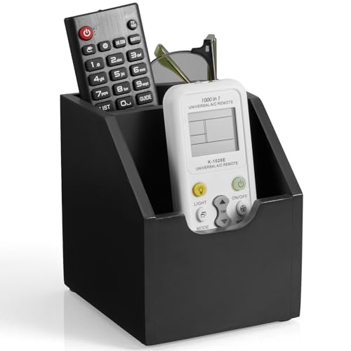 Remote-Control-Holder-TV-Remote-Holder-Wood-Farmhouse-Remote-Caddy-for-Table-Remote-Organizer-Caddy-with-2-Slots-Remote-Storage-Box-for-Home-Office-Black Remote Control Holder, TV Remote Holder, Wood Farmhouse Remote Caddy for Table, Remote Organizer Caddy with 2 Slots, Remote Storage Box for Home Office, Black - Image 1